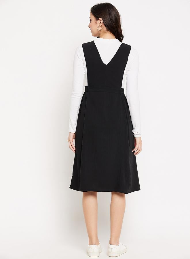WineRed Women Black Pinafore Flared Midi Dress - Image 4